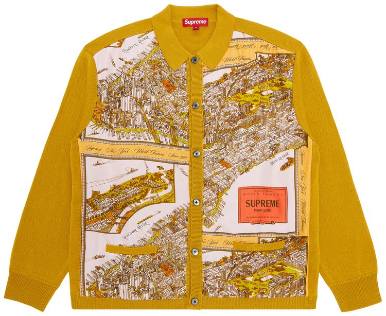 Supreme Silk Map Cardigan Mustard