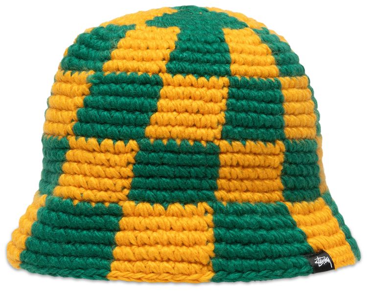 Stussy Bucket Hat Checker Knit Evergreen