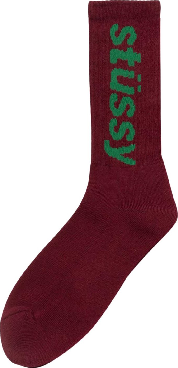 Stussy Helvetica Crew Socks 'Wine/Forest'