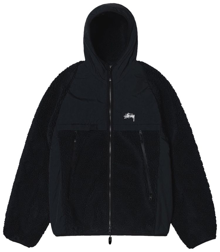 Stussy Sherpa Paneled Hooded Jacket Black