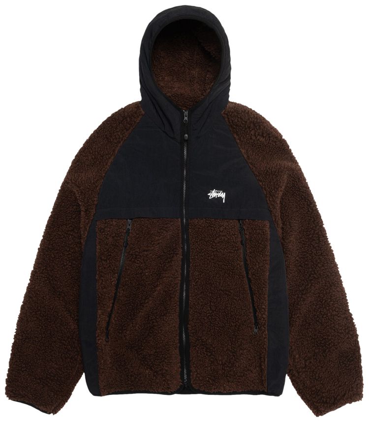 Stussy Sherpa Paneled Hooded Jacket Brown