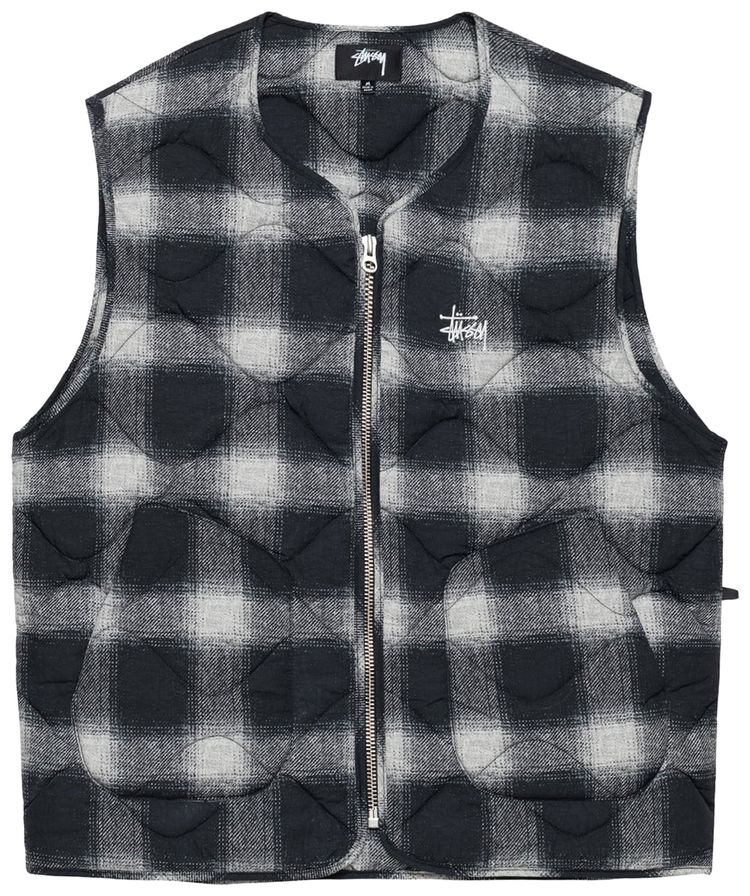 Stussy Plaid Nylon Liner Vest Black