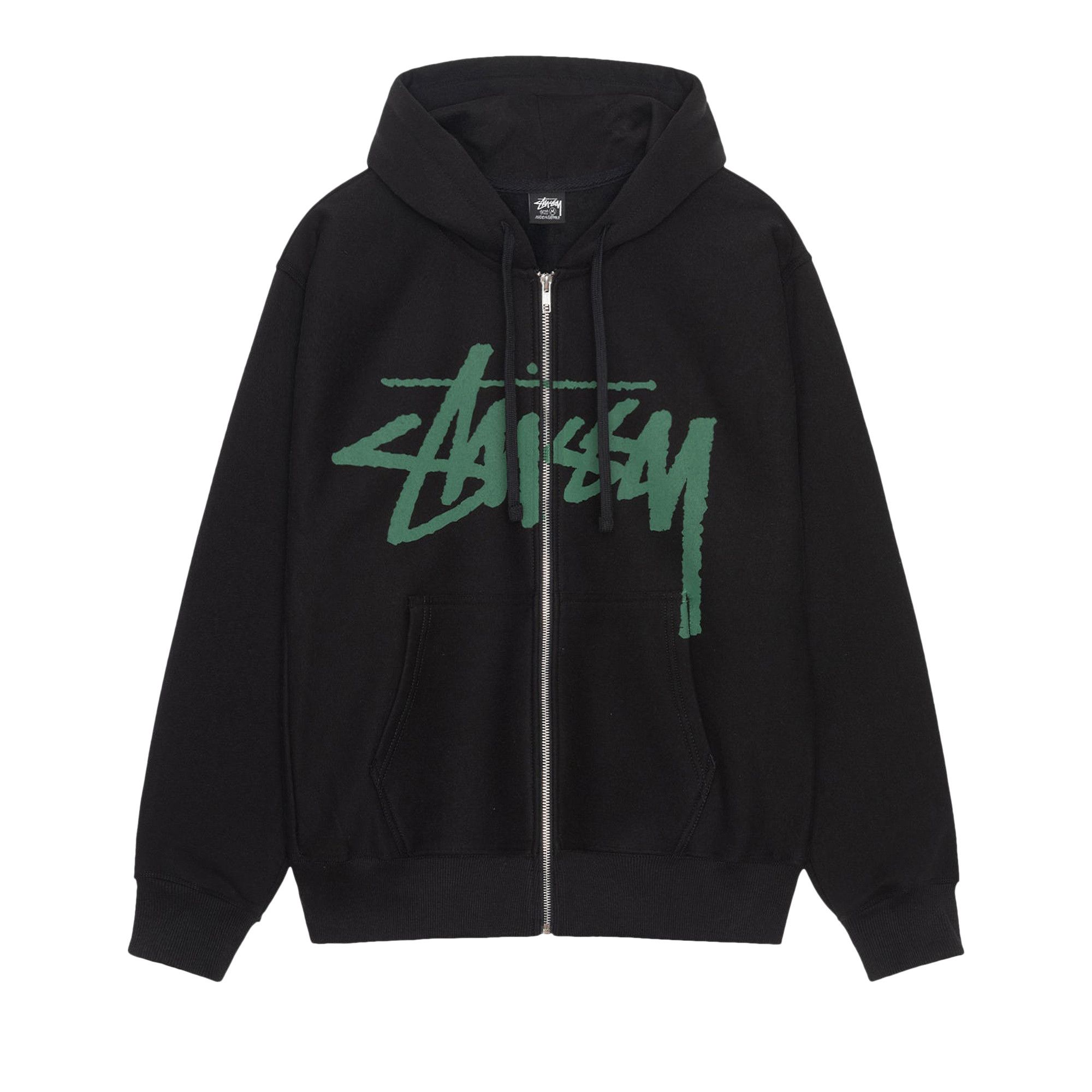 Black stussy zip up hoodie sales