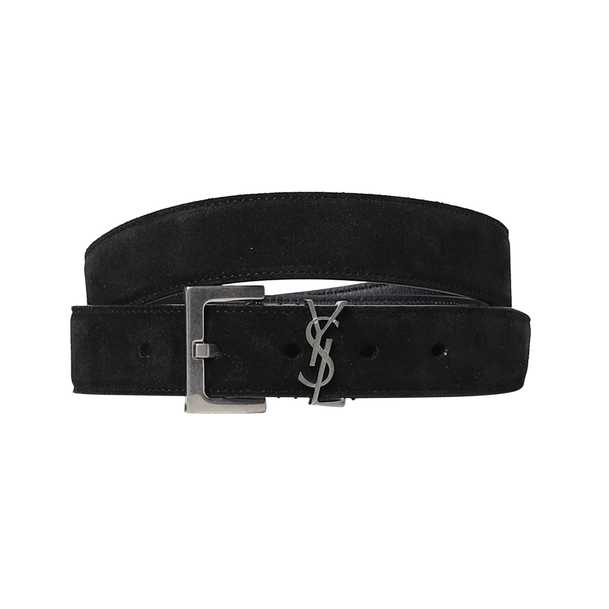 Saint Laurent Cassandre logo-plaque leather belt - Black