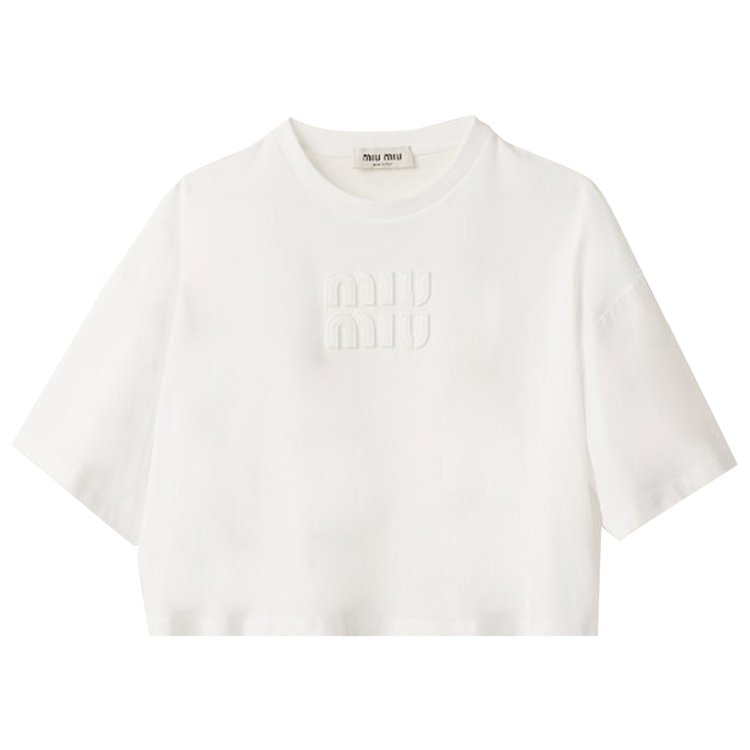 Miu Miu Cropped Jersey T-Shirt 'Bianco'