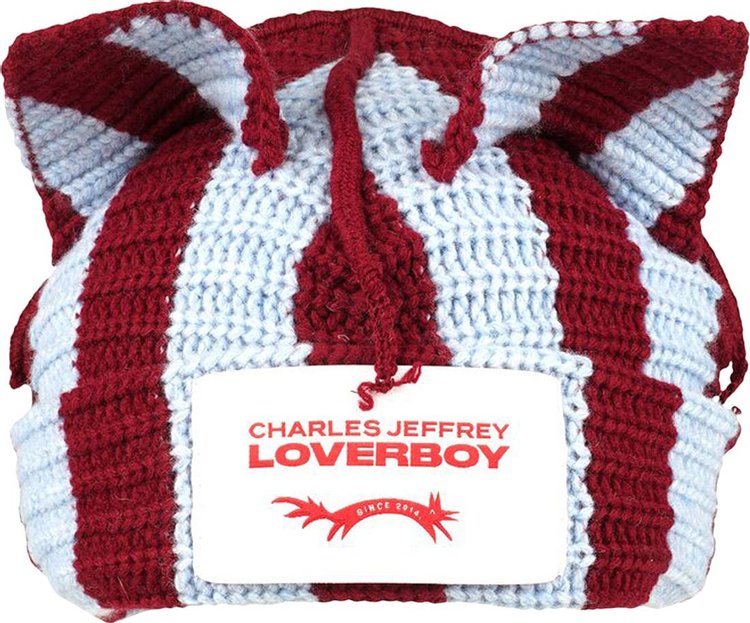 Charles Jeffrey Loverboy Striped Ears Beanie 'Sky/Burgundy'