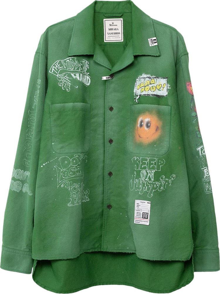 Maison Mihara Yasuhiro Distressed Graphic Shirt 'Green'