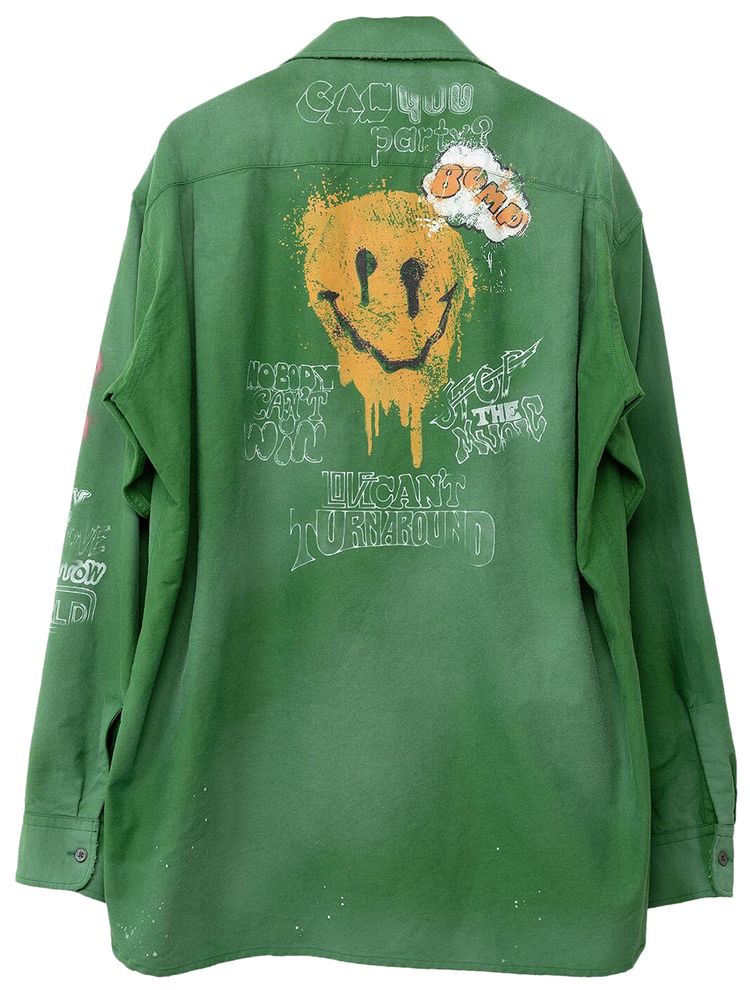 Maison Mihara Yasuhiro Distressed Graphic Shirt Green