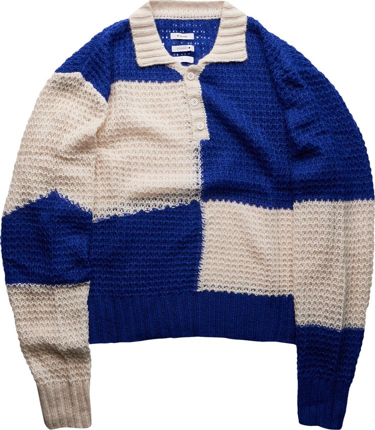 Mr. Saturday Loose Knit Long-Sleeve Polo 'Blue/Ecru'