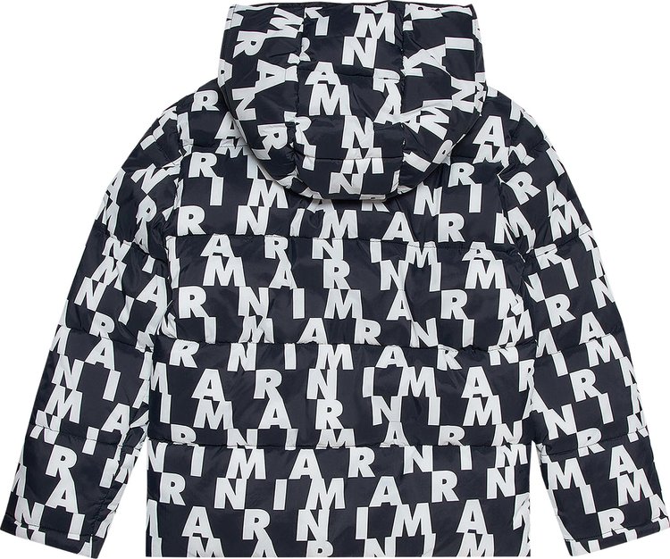 Marni Kids All Over Pattern Hooded Padded Jacket BlackWhite