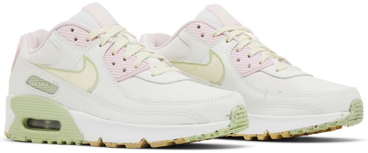 Nike Air Max 90 Leather SE GS White Pink Foam Honeydew