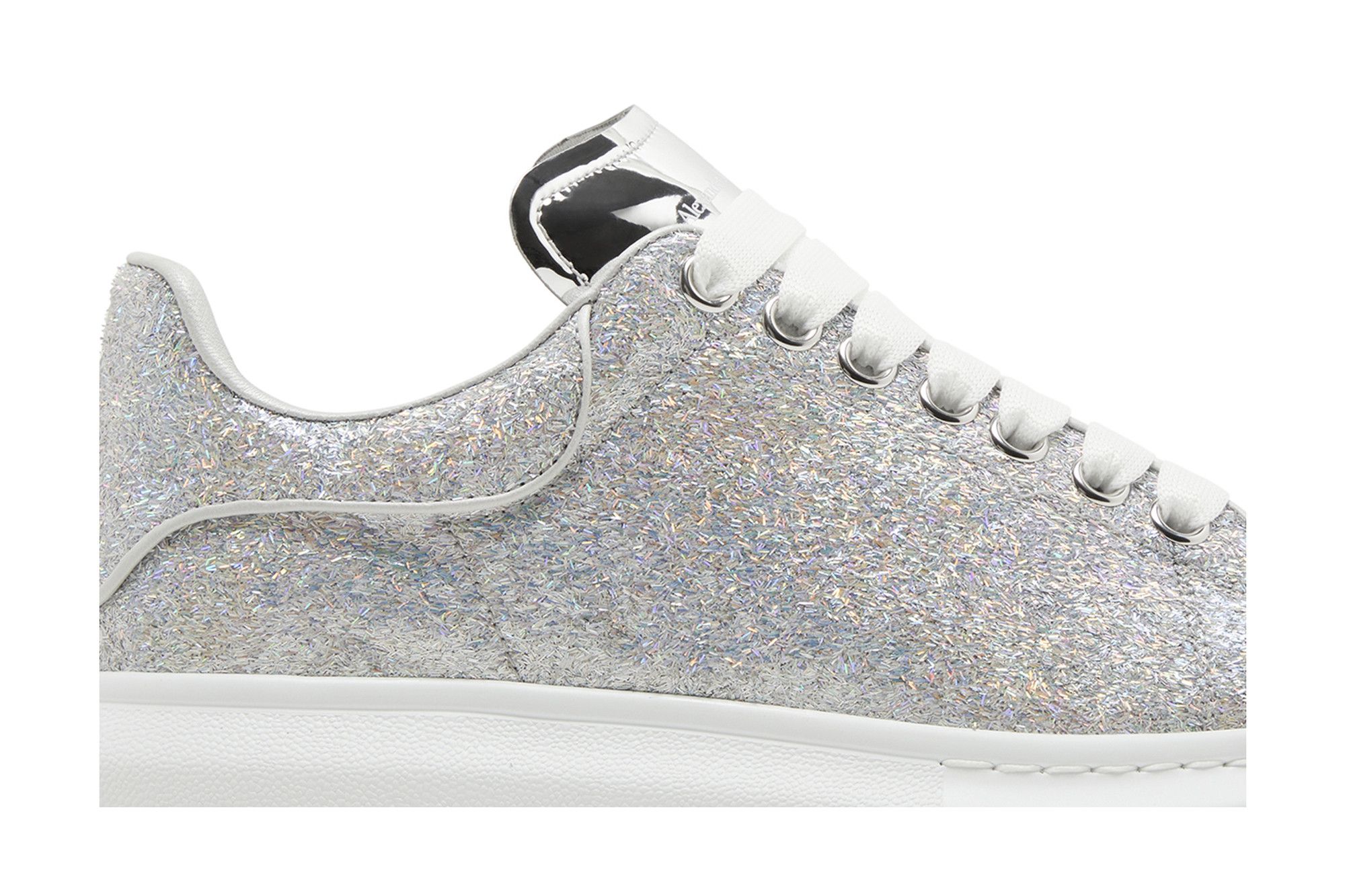 スニーカー Alexander McQueen 742750 W4W72 GLITTER Sneakers $750 Alexander McQueen Tread Slick Lace Up Holo Silver