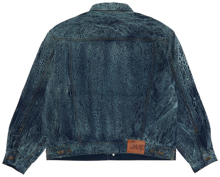 Supreme Crackle Denim Trucker Jacket Blue