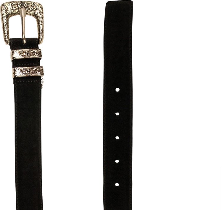 Amiri Engraved Buckle Suede Belt Black