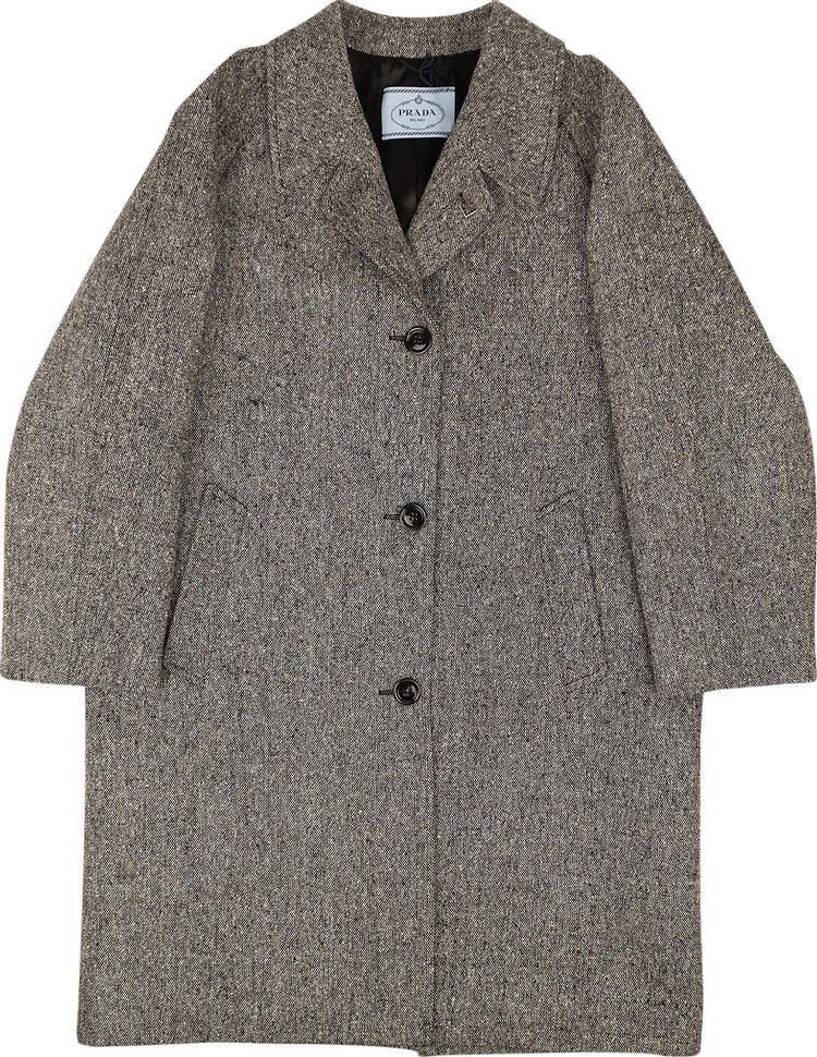 Prada Donegal Single Breasted Tweed Coat 'Grey'