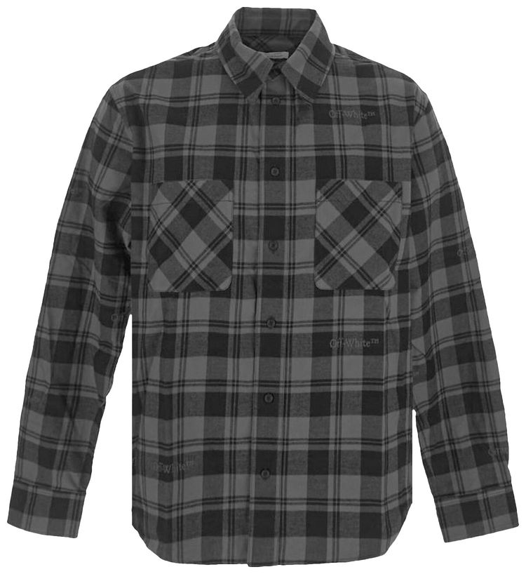 Off White Check Flannel Shirt GreyBlack