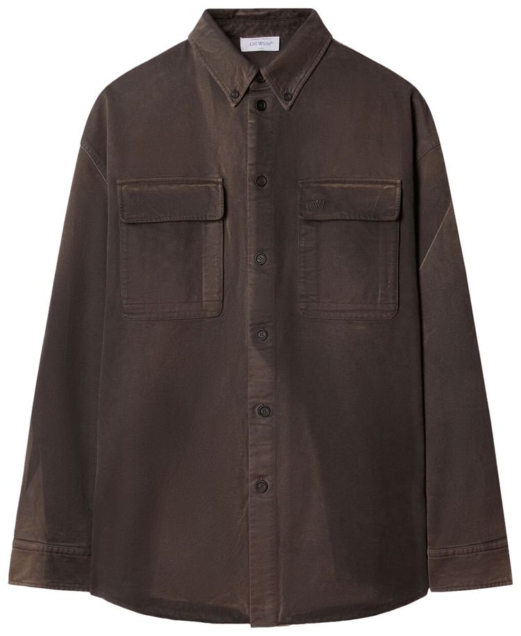 Off White Emblem Garment Dyed Military Overshirt Anthracite