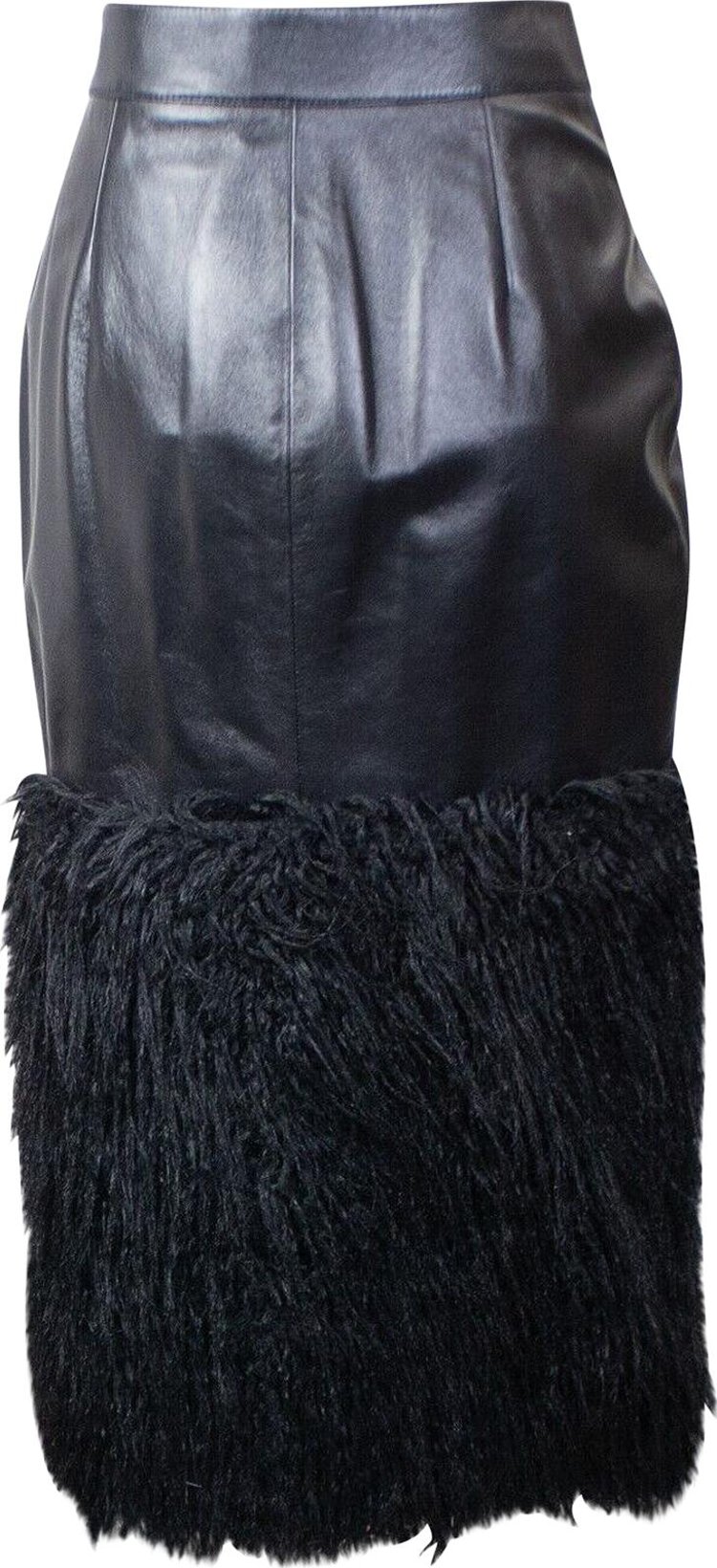 Saint Laurent Faux Feather Trim Fitted Skirt Black