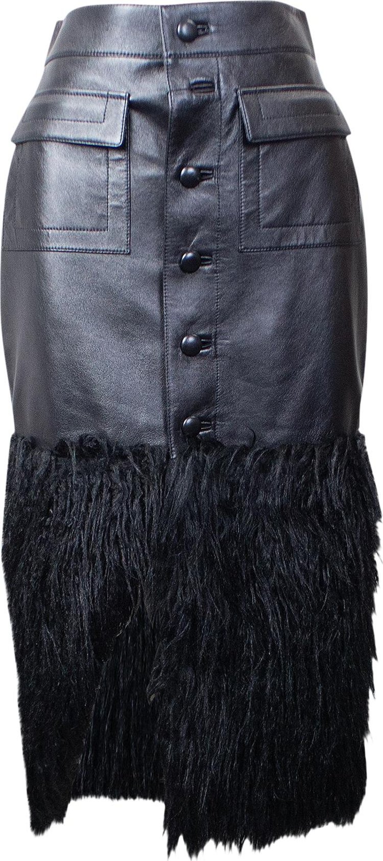 Saint Laurent Faux Feather Trim Fitted Skirt 'Black'