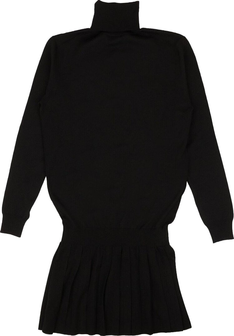 Prada Wool Knit Turtleneck Pleated Mini Dress Black