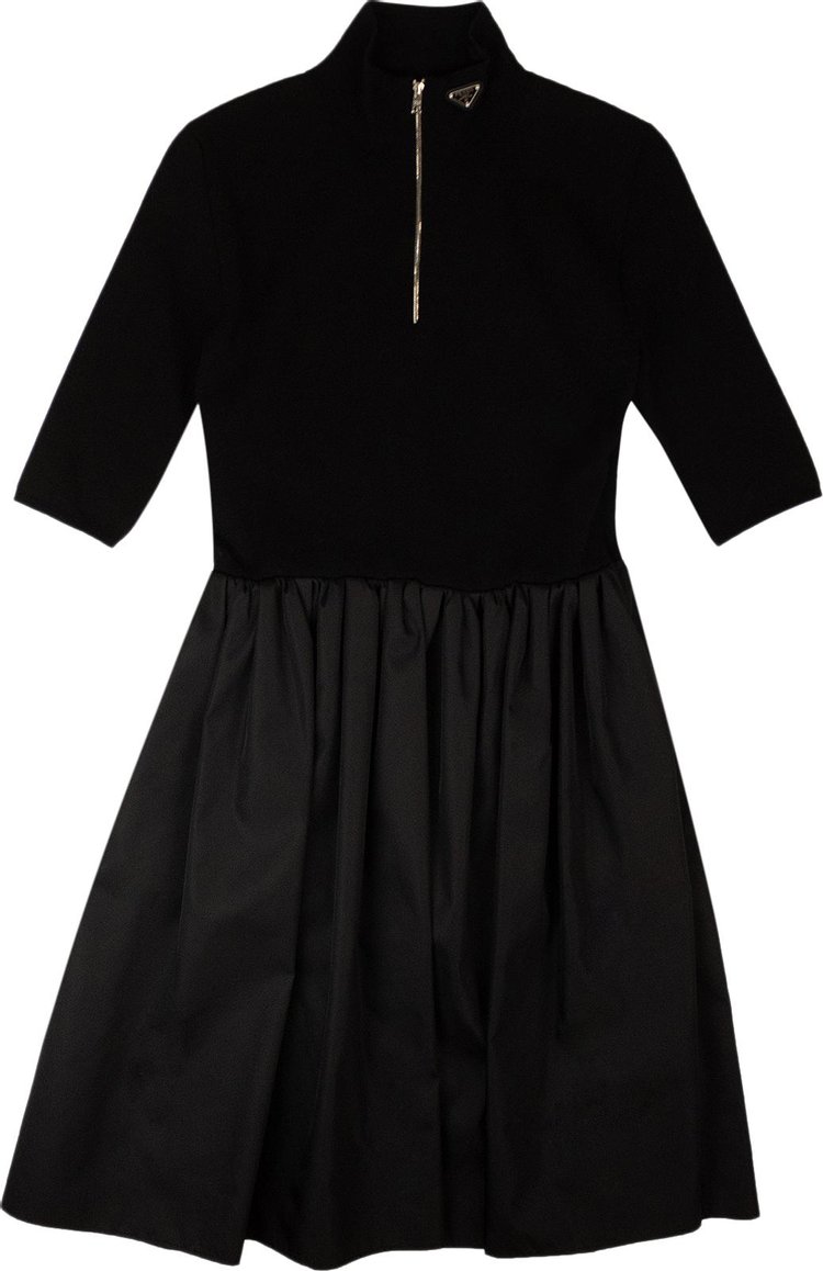 Prada Nylon And Knit Midi Dress 'Black'
