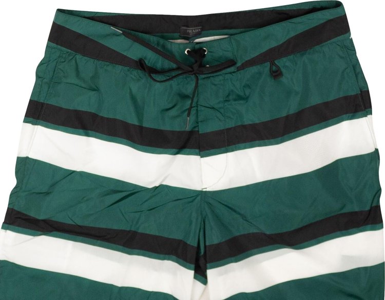 Prada Striped Nylon Swim Shorts Green