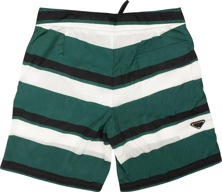 Prada Striped Nylon Swim Shorts Green