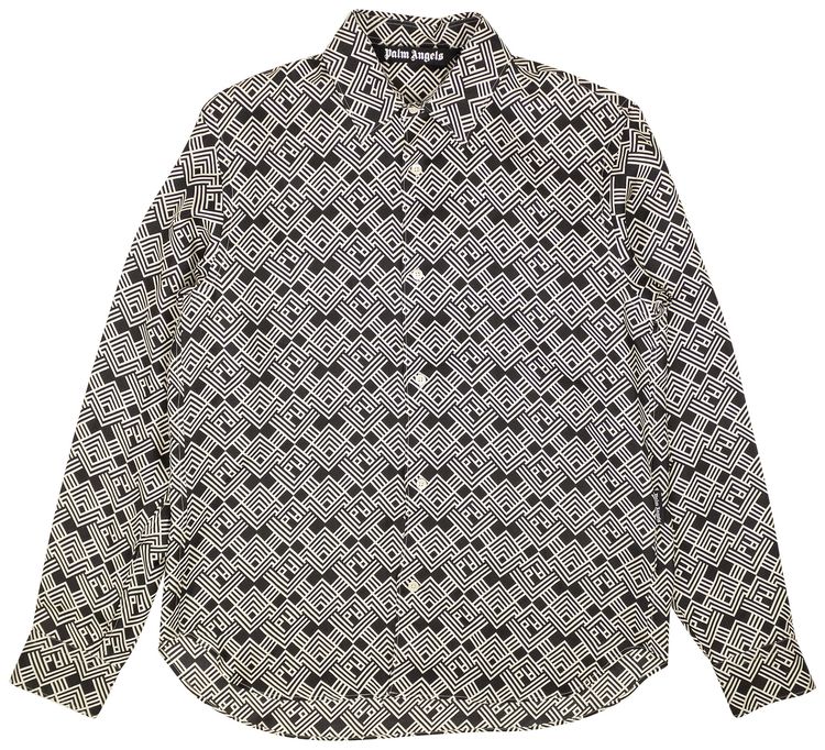 Buy Palm Angels Monogram Button Down Shirt 'Black' - PMGA099S22FAB002 ...