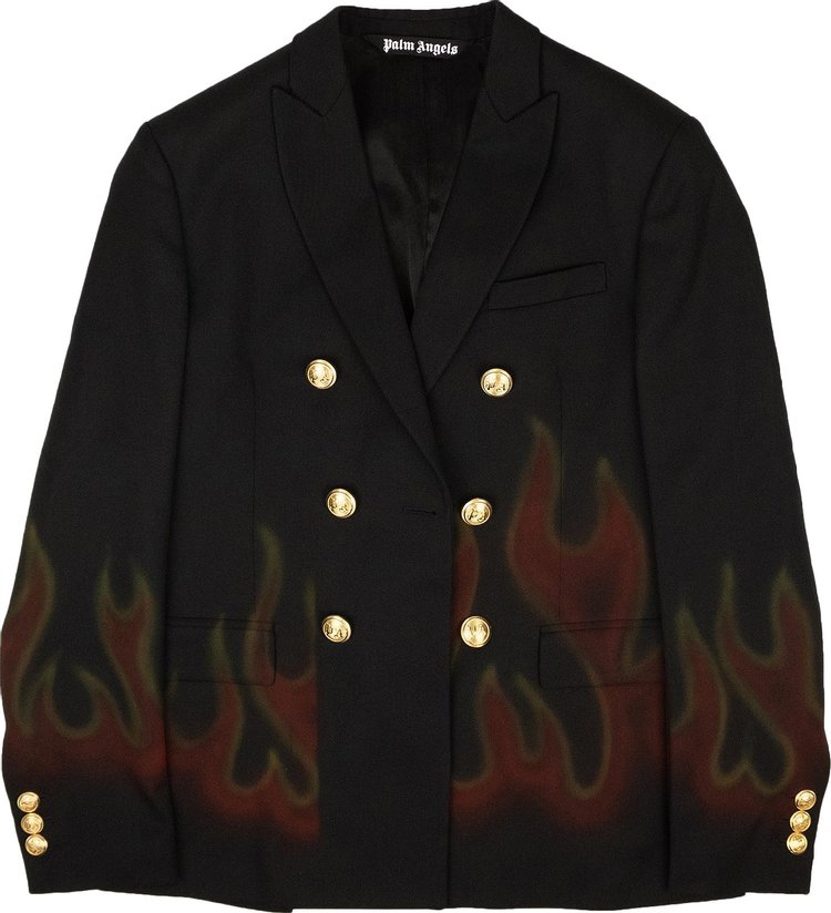 Palm Angels Burning Double Breasted Blazer 'Black/Red'