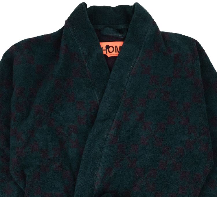 Off White Aubergine Pattern Bath Robe Ivory