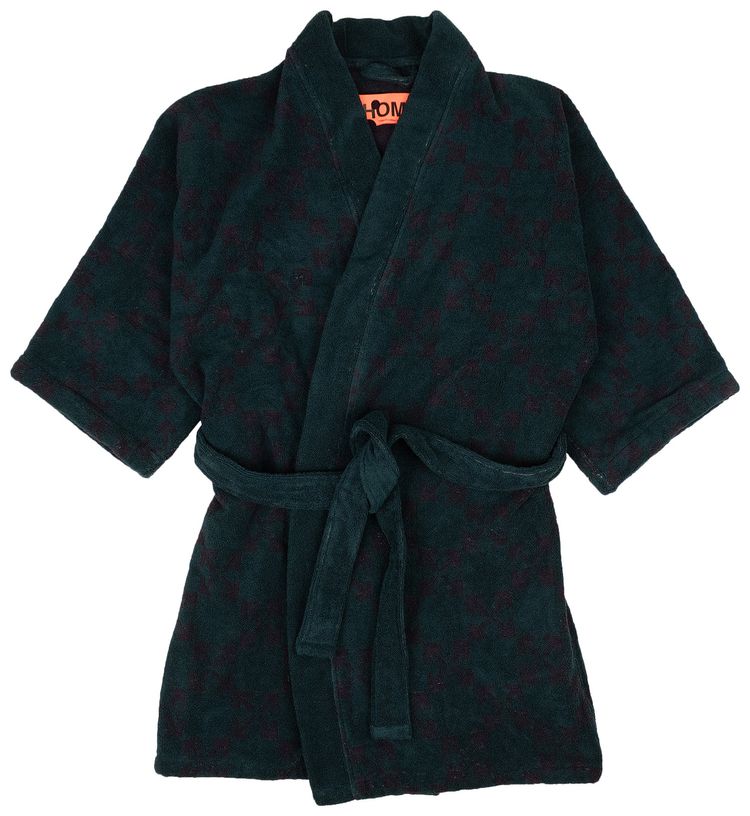 Off White Aubergine Pattern Bath Robe Ivory