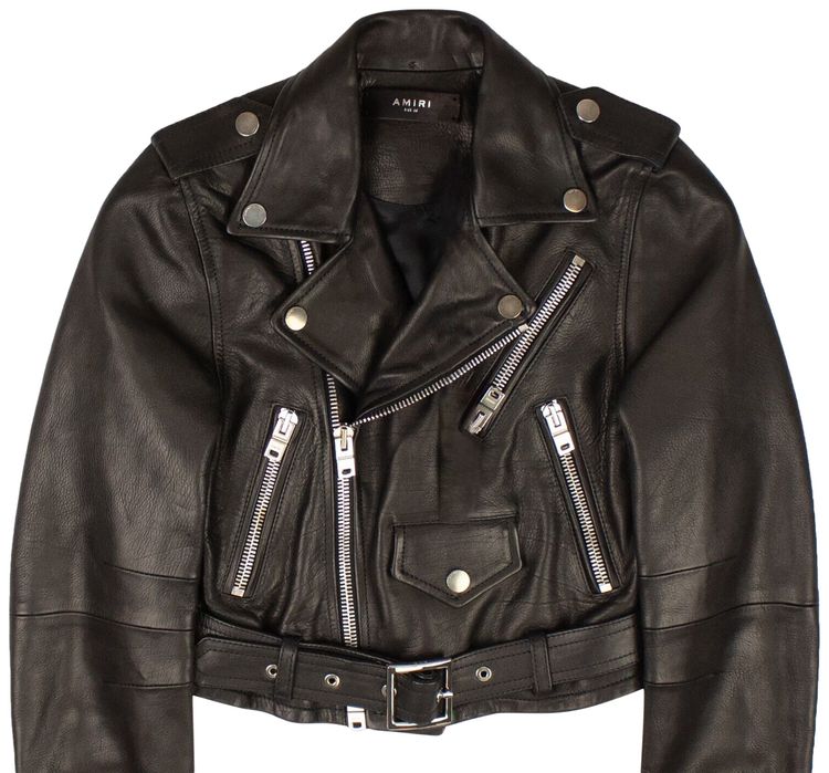 Amiri Baby Calf Cropped Biker Jacket Black