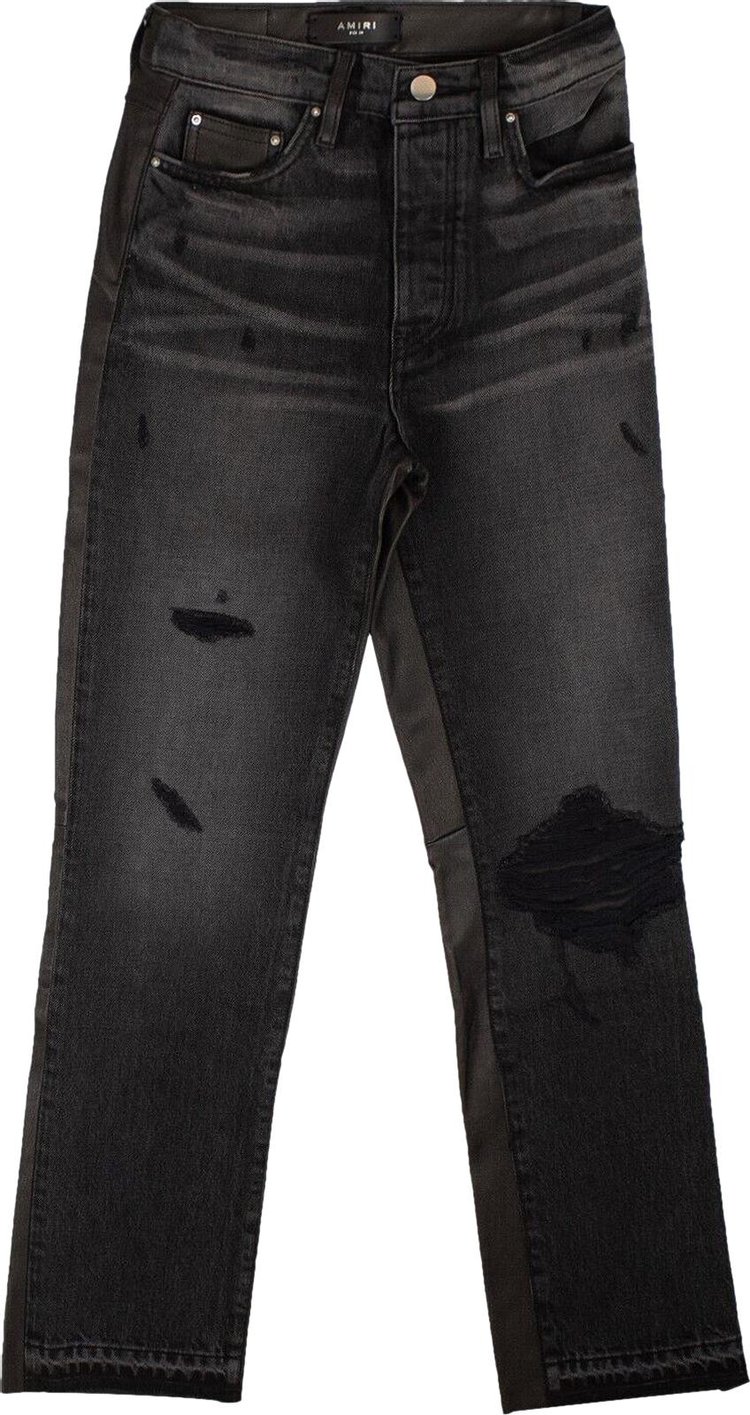 Amiri Crop Straight Leather Pants 'Rough Black'
