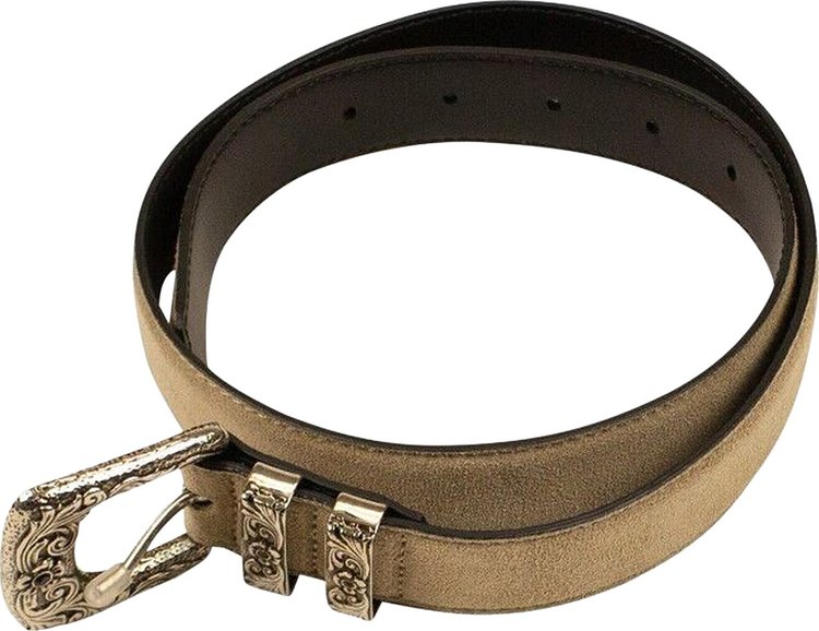 Amiri Engraved Buckle Suede Belt Beige