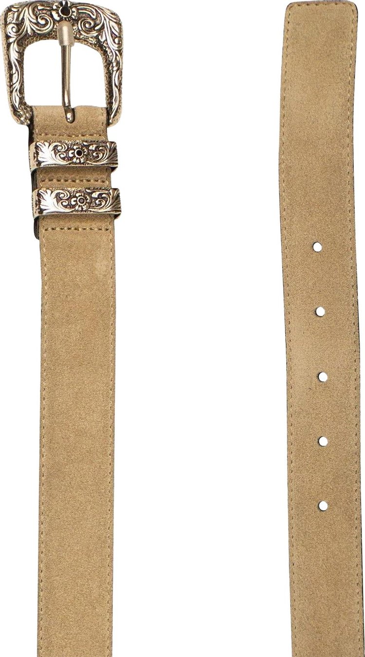 Amiri Engraved Buckle Suede Belt Beige