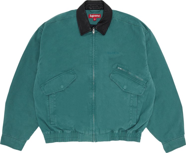 Supreme Leather Collar Utility Jacket 'Green'