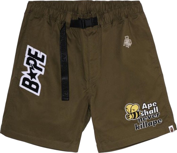 BAPE Patchwork Eazy Shorts Olive Drab