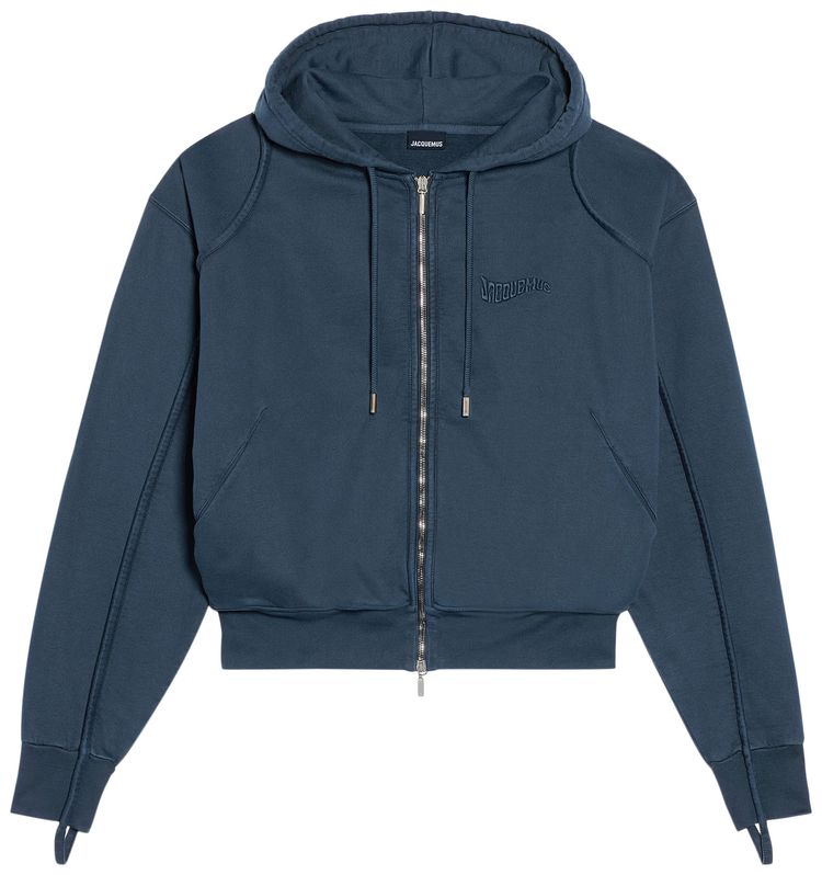 Jacquemus Wave Logo Zip Up Hoodie Dark Navy
