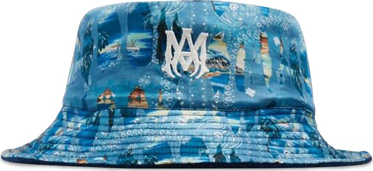 Amiri Bandana Aloha Silk Reversible Bucket Hat Teal