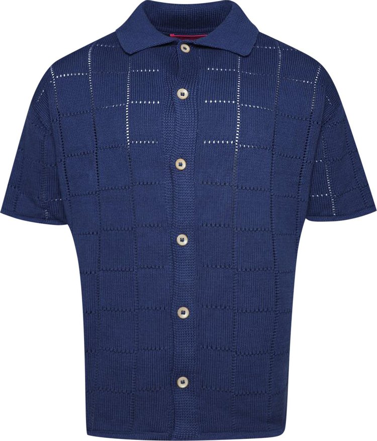 The Elder Statesman Grid Pointelle Shirt Short-Sleeve 'Blue Jay'