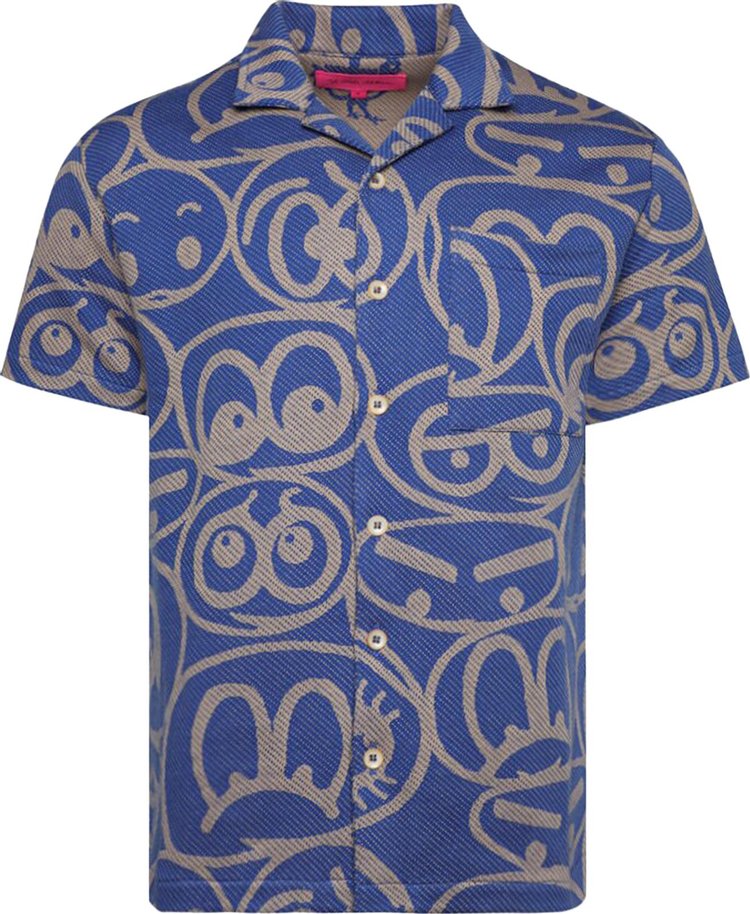 The Elder Statesman Expression Button Shirt Short-Sleeve 'Blue Jay/Khaki'