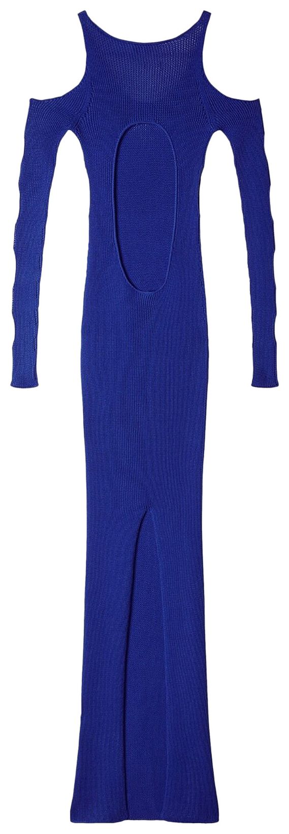 Off White Hole Net Long Dress BlueLight Blue