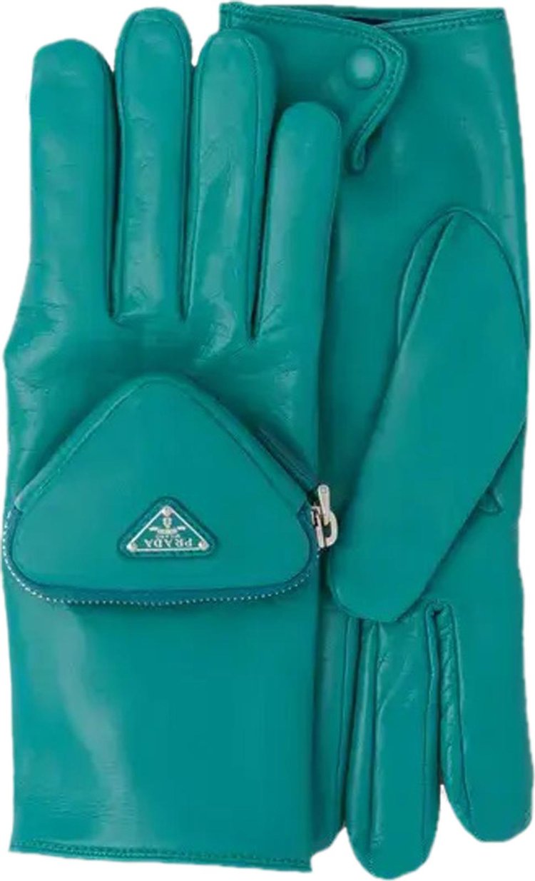 Prada Peacock Runaway Napa Gloves With Zip Pouch 'Green'