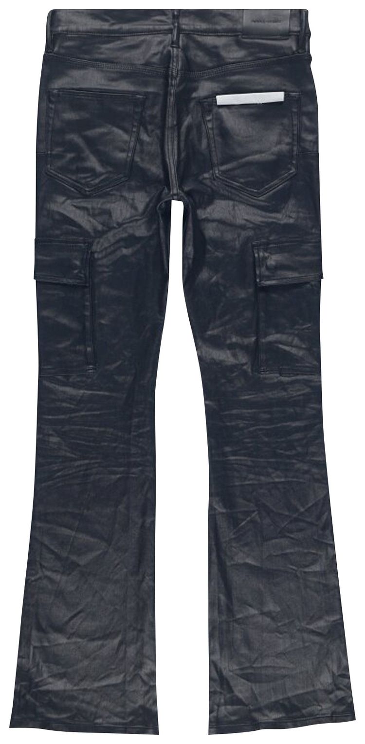 PURPLE BRAND Cargo Flare Jeans Black Patent Film