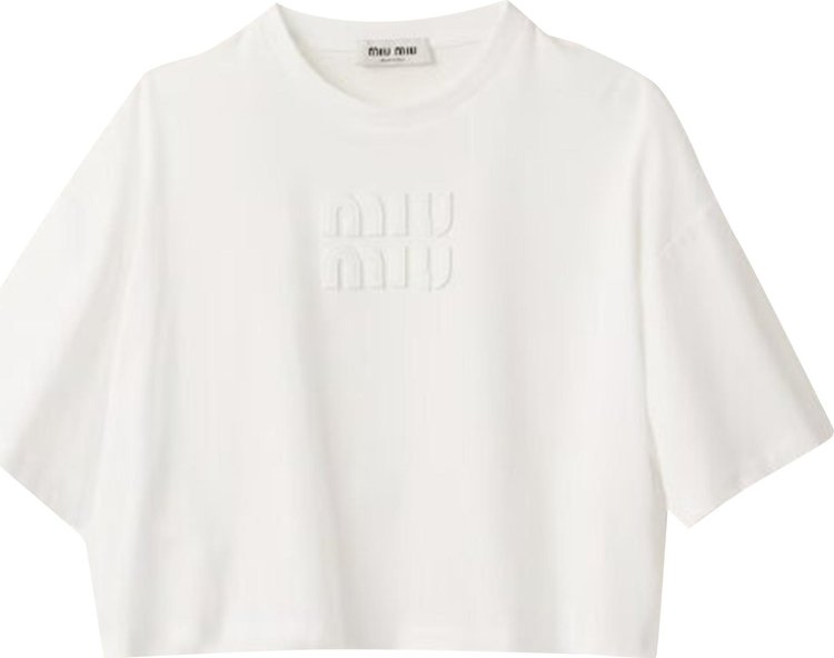 Miu Miu Cropped Jersey T-Shirt 'White'