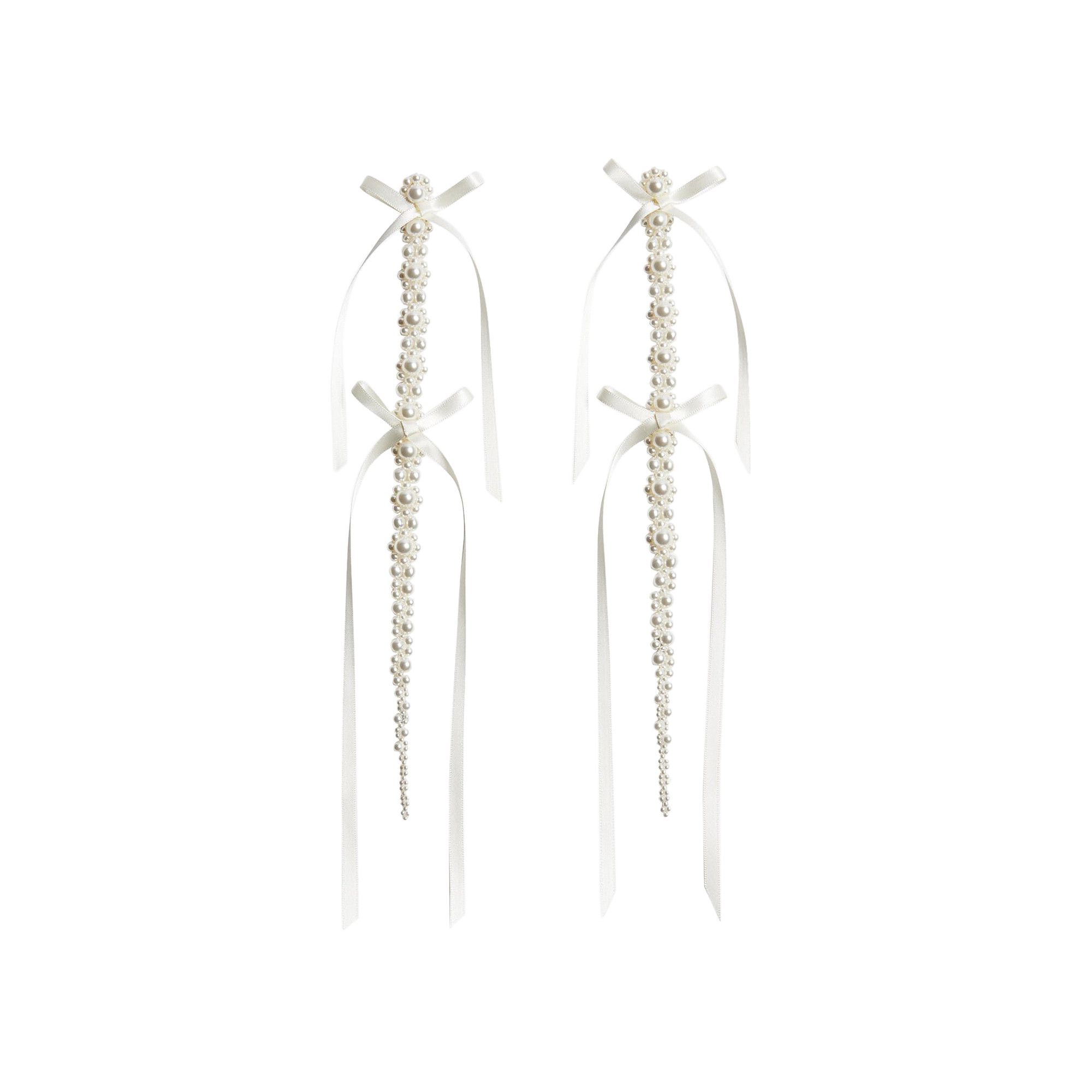 Buy Simone Rocha XL Double Bow Ribbon Drip Earrings 'Pearl/Ivory