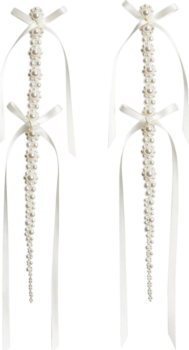 Simone Rocha XL Double Bow Ribbon Drip Earrings 'Pearl/Ivory'
