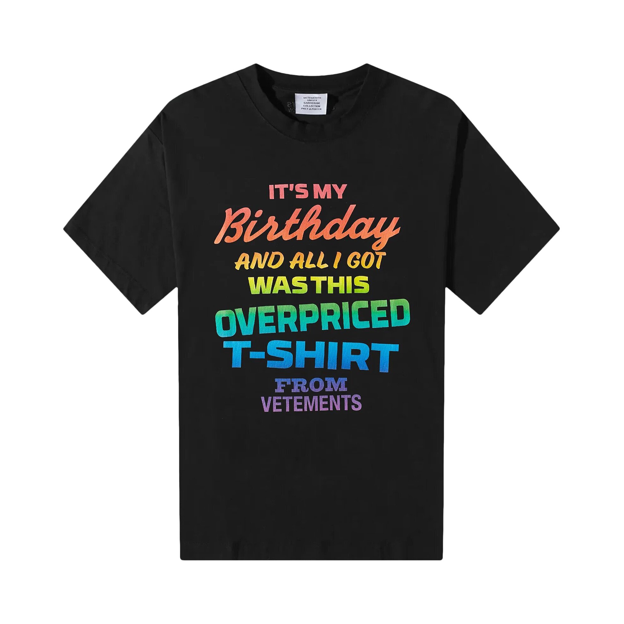 Buy Vetements Overpriced Birthday T-Shirt 'Black/Rainbow