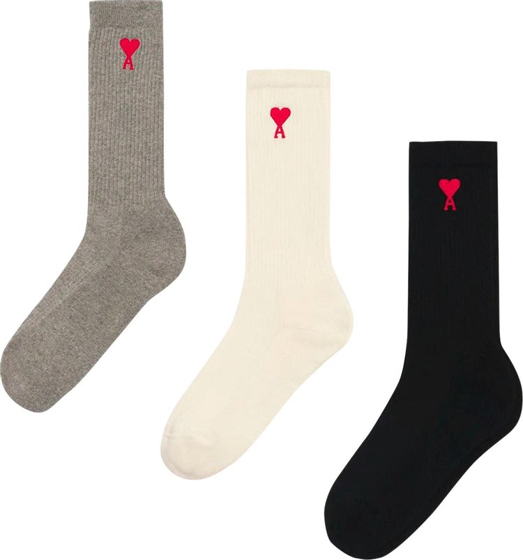Ami Heart Socks (3 Pack) 'Off White/Grey/Black'