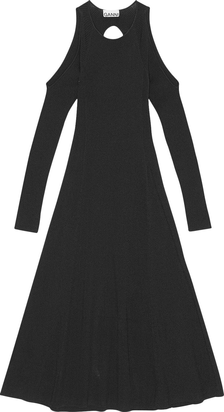GANNI Melange Open Back Midi Dress 'Black'